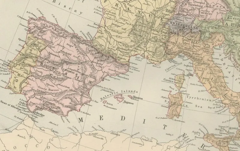 Pamono Antique Europe Map with Political Boundaries, 1884> Wall Decor