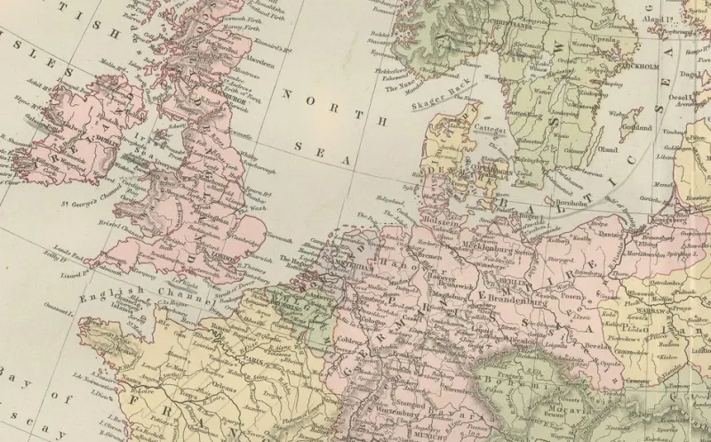 Pamono Antique Europe Map with Political Boundaries, 1884> Wall Decor