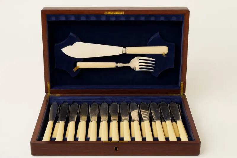 Pamono Antique Fish Cutlery Set in Original Case by Finnigans, 1890s> Cutlery & Serving Utensils