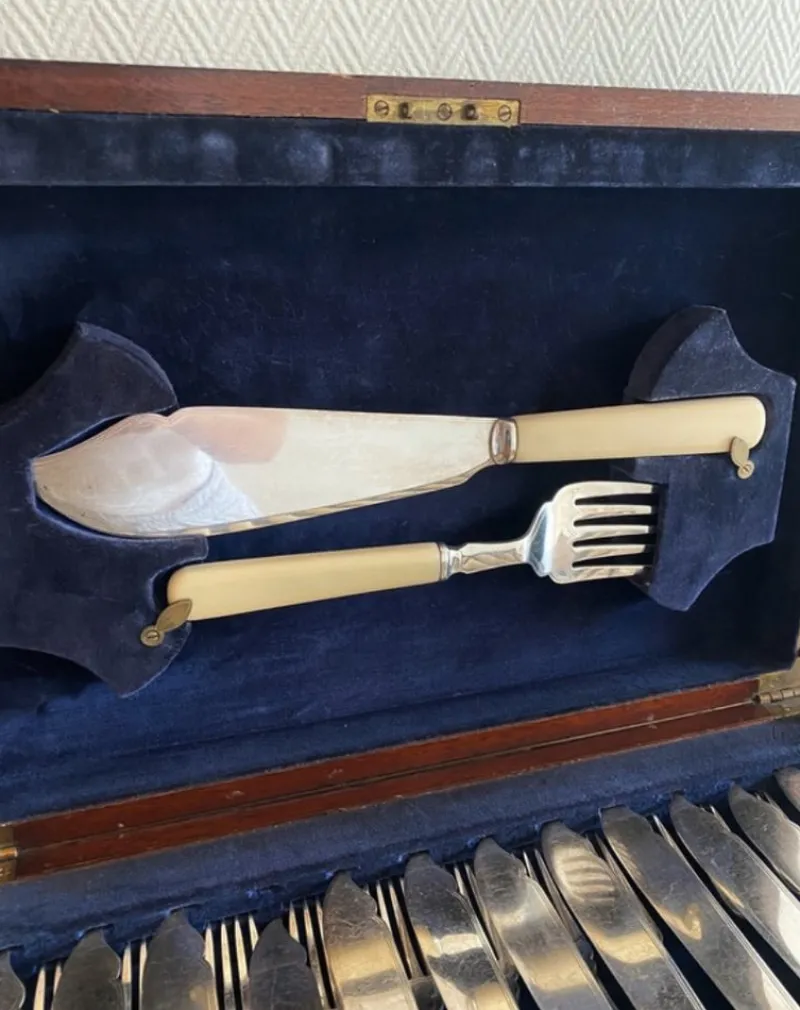 Pamono Antique Fish Cutlery Set in Original Case by Finnigans, 1890s> Cutlery & Serving Utensils