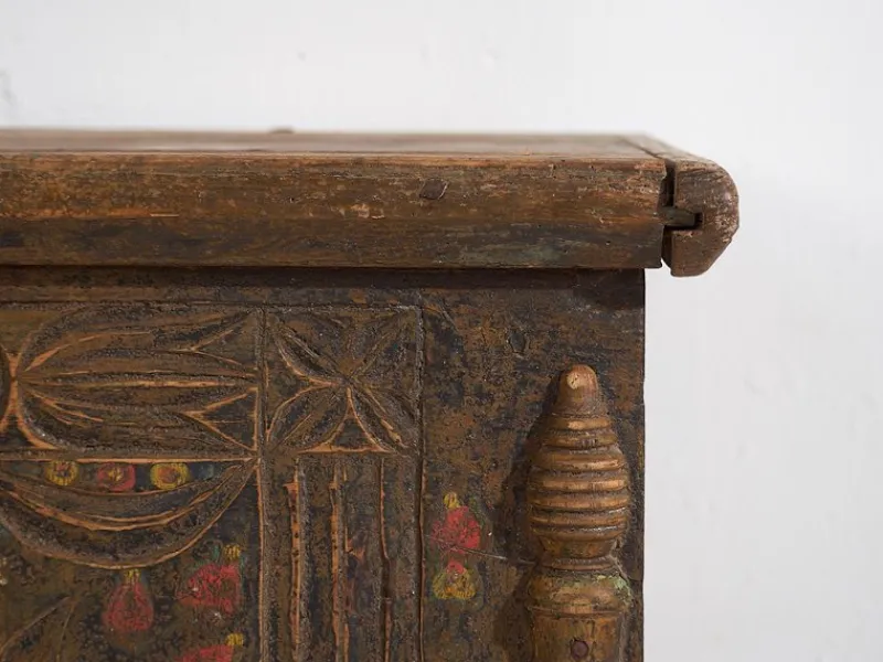 Pamono Antique Floral Carved Chest, 1820s> Trunks Crates & Baskets