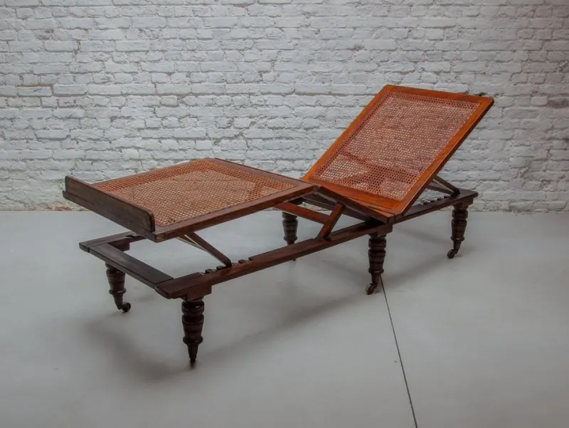 Pamono Antique Folding & Adjustable Daybed from British Campaign Furniture, London, 1870s> Daybeds & Chaises Lounges