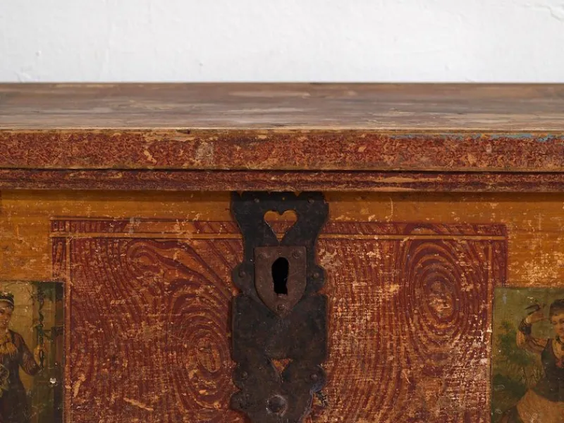 Pamono Antique Folk Art Bridal Trunk, 1820s> Trunks Crates & Baskets