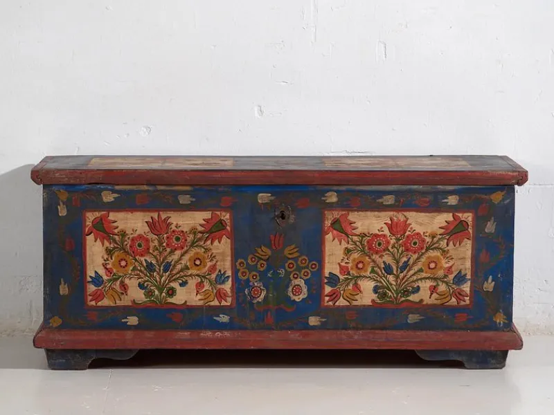 Pamono Antique Folk Art Chest, 1870s> Trunks Crates & Baskets