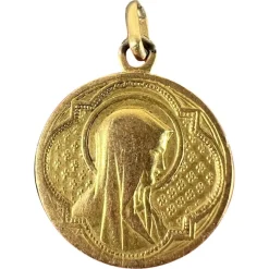 Pamono Antique French 18 Karat Yellow Gold Virgin Mary Medal Pendant> Necklaces