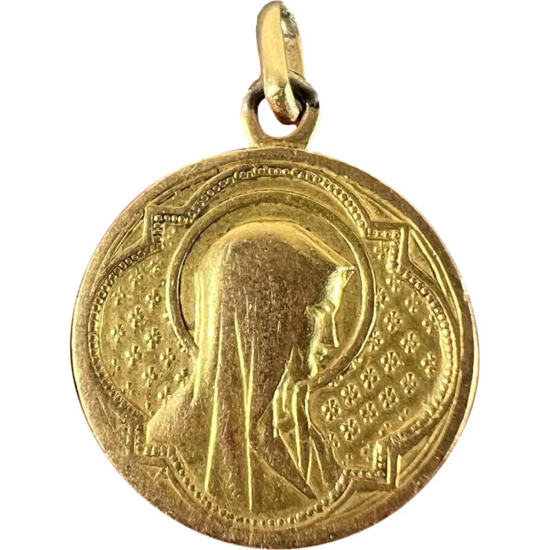 Pamono Antique French 18 Karat Yellow Gold Virgin Mary Medal Pendant> Necklaces