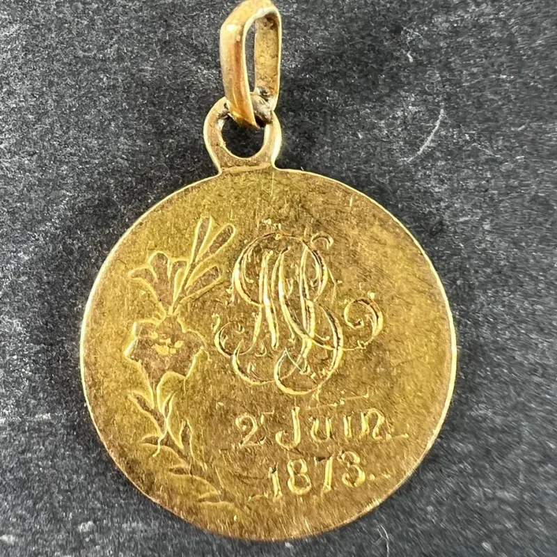 Pamono Antique French 18 Karat Yellow Gold Virgin Mary Medal Pendant> Necklaces