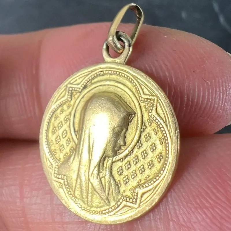 Pamono Antique French 18 Karat Yellow Gold Virgin Mary Medal Pendant> Necklaces