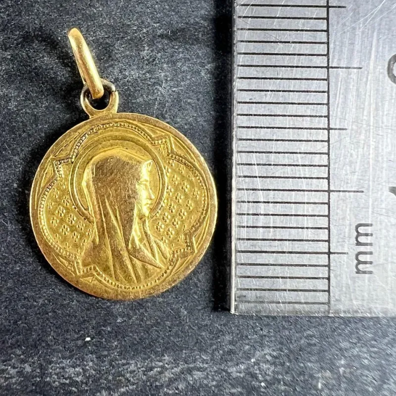 Pamono Antique French 18 Karat Yellow Gold Virgin Mary Medal Pendant> Necklaces