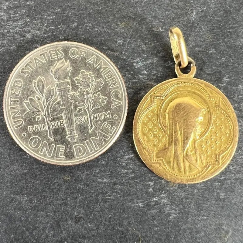 Pamono Antique French 18 Karat Yellow Gold Virgin Mary Medal Pendant> Necklaces