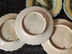 New Pamono Antique French Asparagus Barbotine Plate from Salins, 1900s, Set of 5