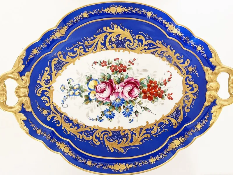 Pamono Antique French Blue Limoges Tray, 1890s> Trays