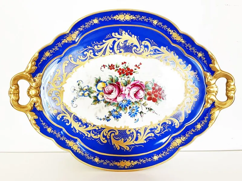 Pamono Antique French Blue Limoges Tray, 1890s> Trays
