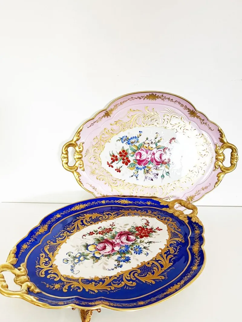 Pamono Antique French Blue Limoges Tray, 1890s> Trays