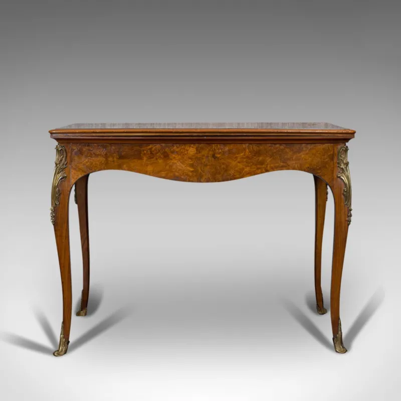 Pamono Antique French Burr Walnut Fold Over Card Table, 1870s> Game Tables