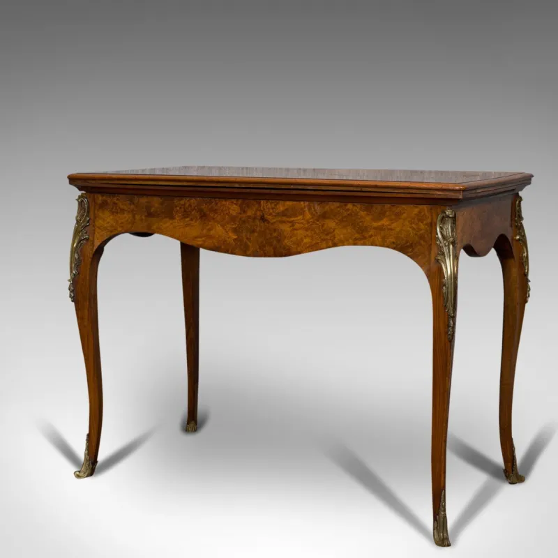 Pamono Antique French Burr Walnut Fold Over Card Table, 1870s> Game Tables
