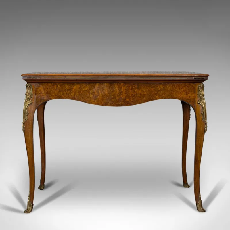 Pamono Antique French Burr Walnut Fold Over Card Table, 1870s> Game Tables