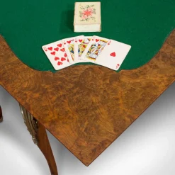 Pamono Antique French Burr Walnut Fold Over Card Table, 1870s><noscript><img width=