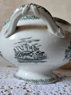 Pamono Antique French Campagne Series Soup Tureen in Green Ironstone from FF Pexonne, 1890s><noscript><img width=