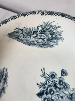 Pamono Antique French Campagne Series Compotier in Blue Faience from FF Pexonne, 1890s><noscript><img width=