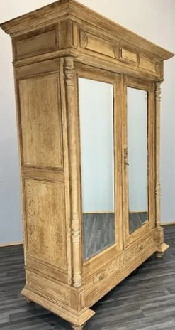 Pamono Antique French Carved Oak Wardrobe with Mirror and Drawers> Cabinets & Wardrobes