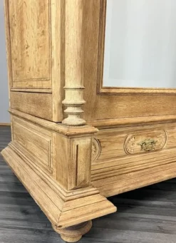 Pamono Antique French Carved Oak Wardrobe with Mirror and Drawers><noscript><img width=