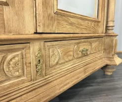 Pamono Antique French Carved Oak Wardrobe with Mirror and Drawers><noscript><img width=