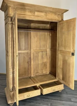 Pamono Antique French Carved Oak Wardrobe with Mirror and Drawers><noscript><img width=