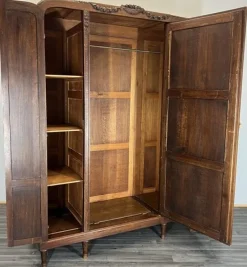 Pamono Antique French Carved Oak Wardrobe with Mirror><noscript><img width=