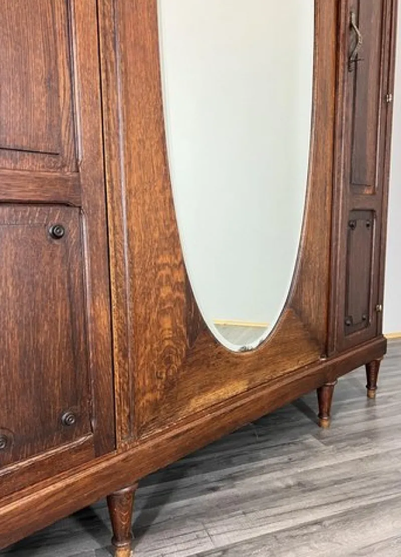 Pamono Antique French Carved Oak Wardrobe with Mirror> Cabinets & Wardrobes