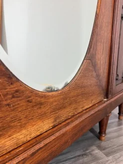 Pamono Antique French Carved Oak Wardrobe with Mirror><noscript><img width=