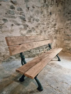 Pamono Antique French Cast Iron & Oak Park Bench in Sea Green Patina, 1890s> Garden Seating