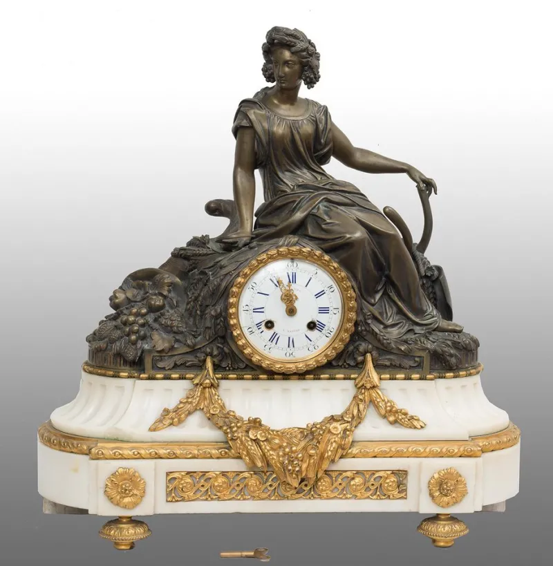 Pamono Antique French Clock in Bronze and Marble, 19th Century> Clocks