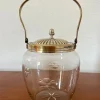 Pamono Antique French Crystal and Silver-Plated Biscuit Barrel with Etched Floral Motifs, Late 19th Century> Trunks Crates & Baskets
