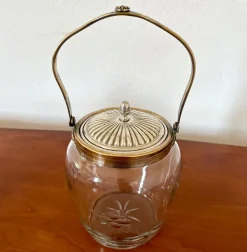 Pamono Antique French Crystal and Silver-Plated Biscuit Barrel with Etched Floral Motifs, Late 19th Century><noscript><img width=