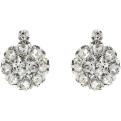Clearance Pamono Antique French Daisy Earrings in 18K Yellow Gold Platinum with Diamonds