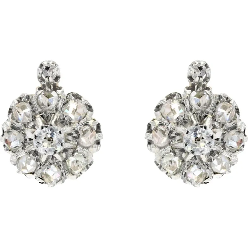 Clearance Pamono Antique French Daisy Earrings in 18K Yellow Gold Platinum with Diamonds