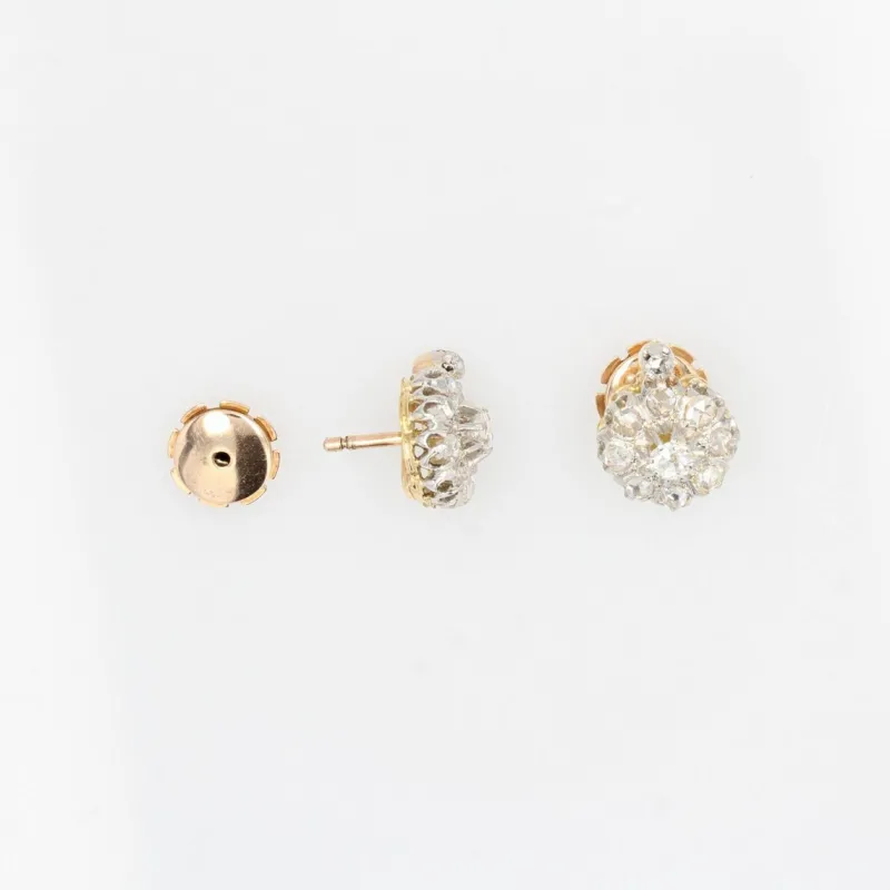 Clearance Pamono Antique French Daisy Earrings in 18K Yellow Gold Platinum with Diamonds