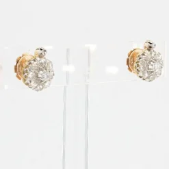 Clearance Pamono Antique French Daisy Earrings in 18K Yellow Gold Platinum with Diamonds
