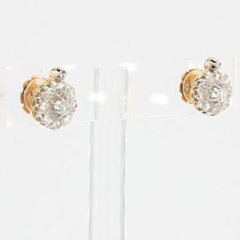 Clearance Pamono Antique French Daisy Earrings in 18K Yellow Gold Platinum with Diamonds