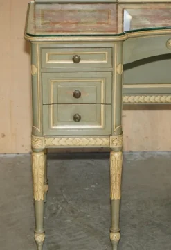 Pamono Antique French Empire Hand Painted Dressing Table with Tri Fold Mirror, 1900