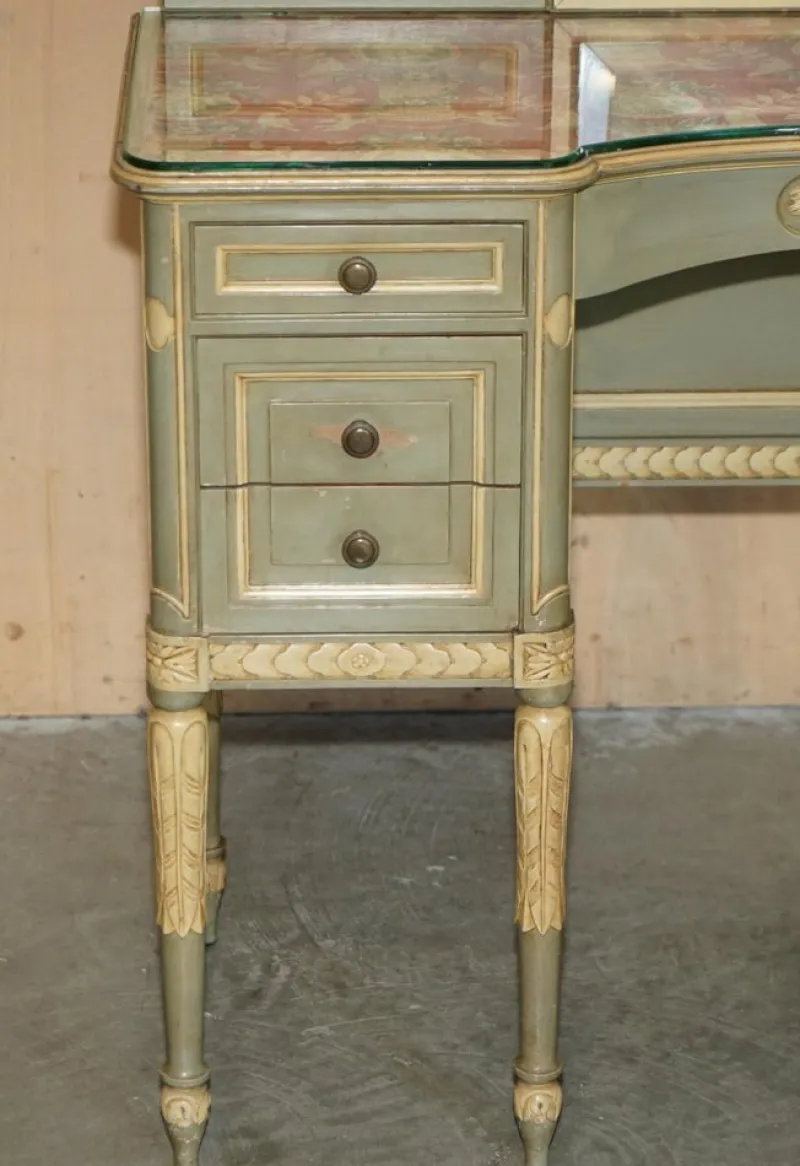 Pamono Antique French Empire Hand Painted Dressing Table with Tri Fold Mirror, 1900