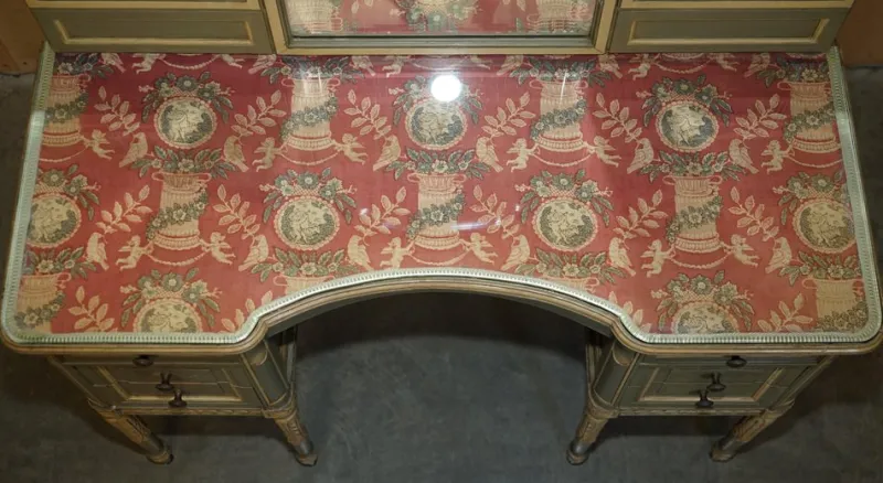 Pamono Antique French Empire Hand Painted Dressing Table with Tri Fold Mirror, 1900