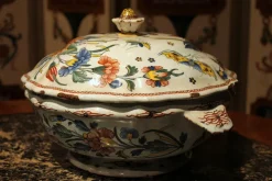 Discount Pamono Antique French Faience Lidded Bowl Tureen Hand Painted with Flowers and Insects