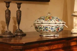 Discount Pamono Antique French Faience Lidded Bowl Tureen Hand Painted with Flowers and Insects
