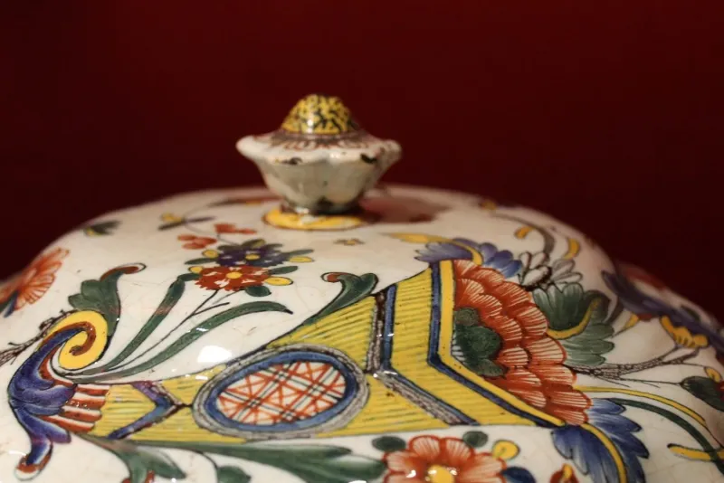 Discount Pamono Antique French Faience Lidded Bowl Tureen Hand Painted with Flowers and Insects