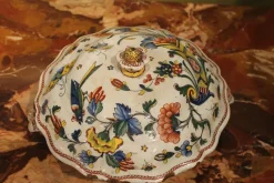 Discount Pamono Antique French Faience Lidded Bowl Tureen Hand Painted with Flowers and Insects