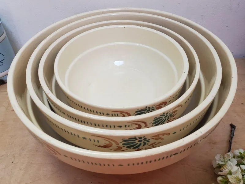 Pamono Antique French Floral Ironstone Terre de Fer Serving Bowls from Sarreguemines, Set of 4> Serving Dishes