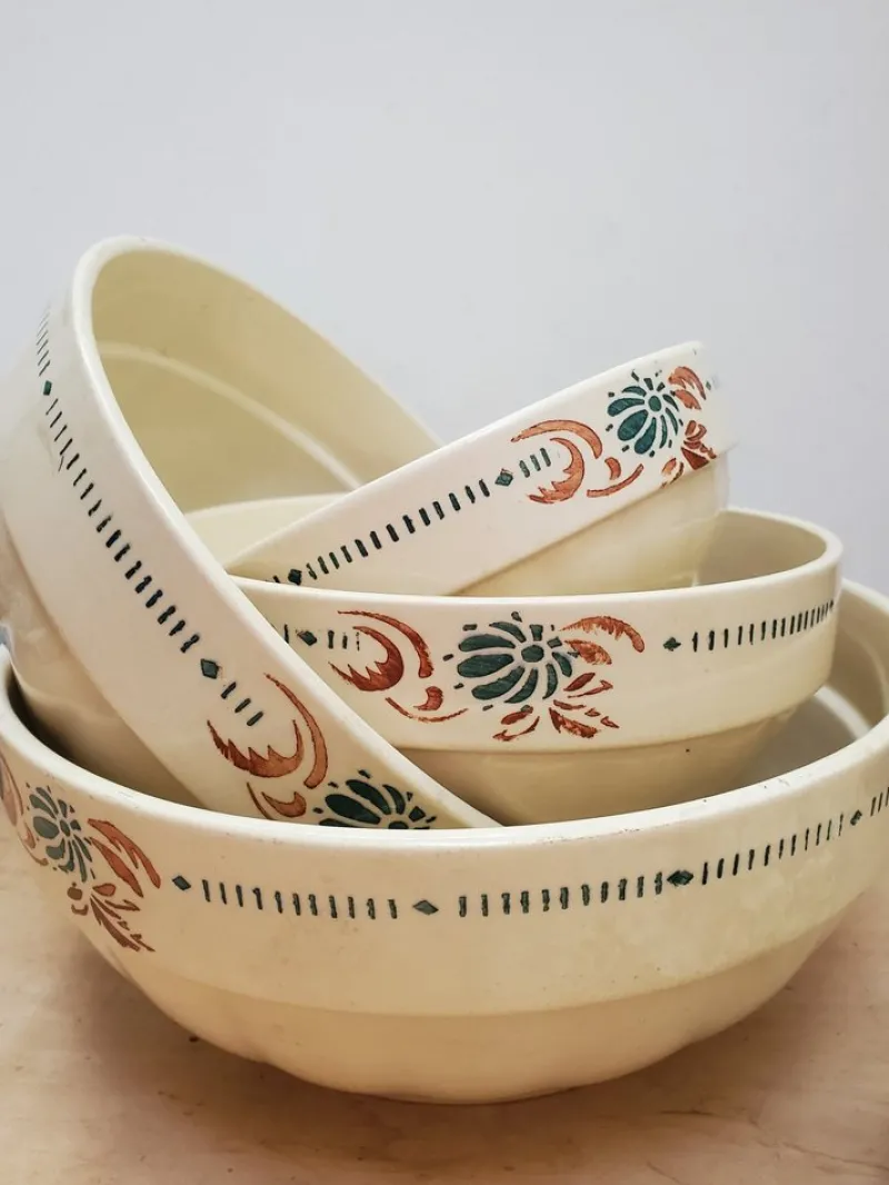 Pamono Antique French Floral Ironstone Terre de Fer Serving Bowls from Sarreguemines, Set of 4> Serving Dishes