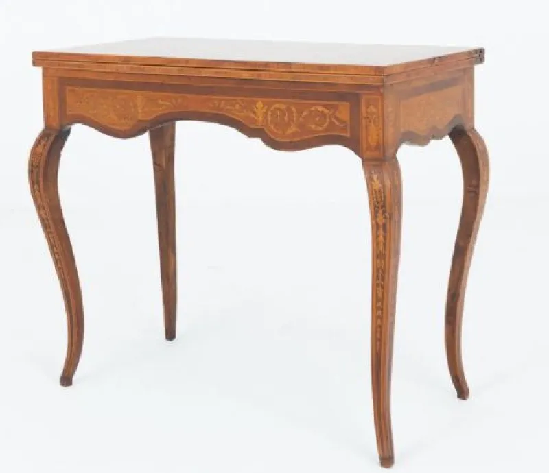 Hot Pamono Antique French Game Table with Marquetry Inlay, 1880